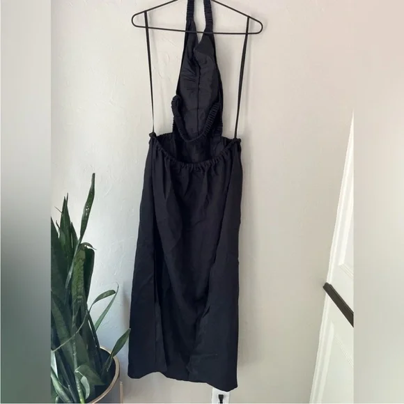 All Saints Ludo Linen Cotton Cut Out Open Back Halter Dress Black Sz 4 NEW